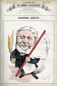 Portrait of Edmond About (1828-1885), ranskalainen kirjailija, näytelmäkirjailija ja taidekriitikko. Sarjakuva Gill, Paris. tekijältä Andre Gill