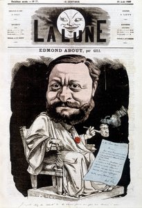 Portrait of Edmond About, ranskalainen kirjailija (1828-1885). La Lune, 25.08.1867. Gillin karikatyyri. tekijältä Andre Gill