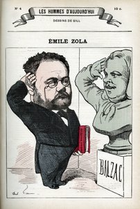 Muotokuva Emile Zolasta (1840-1902), ranskalaisesta kirjemiehestä. Karikatyyri Gill, Paris. tekijältä Andre Gill