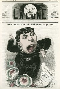 Muotokuva ranskalaisesta operettilaulajasta Emma Valladon dit Theresasta (1837-1913). Gillin sarjakuva elokuvassa "La Lune", 15. joulukuuta tekijältä Andre Gill