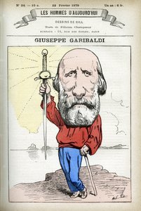 Italian poliitikon Giuseppe Garibaldin (1807-1882) muotokuva. Gillin sarjakuva "Les Homme Today", Pariisissa tekijältä Andre Gill