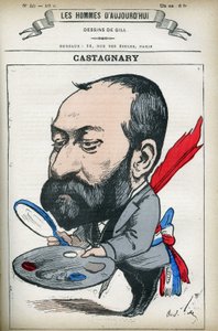 Muotokuva Jules Castagnarysta (1830-1888), ranskalainen poliitikko, lakimies, toimittaja, amatööri ja taidekriitikko. Sarjakuva Gill, Paris. tekijältä Andre Gill