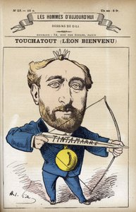Muotokuva Leon Bienvenu dit Touchatoutista (1835-1911), ranskalaisesta toimittajasta ja L’Histoire de France Tintamarresquen kirjoittajasta. Sarjakuva Gill, Paris. tekijältä Andre Gill