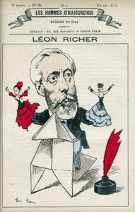 Muotokuva Leon Richeristä (1824-1911), ranskalainen toimittaja ja intellektuelli, hän perusti Association pour le droit des femmes ja Ligue francaise pour le droit des femmes vuonna 1882. Sarjakuva Gill, Paris. tekijältä Andre Gill