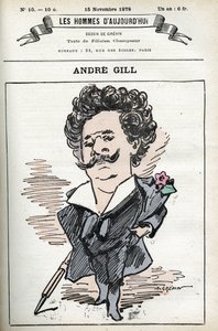Andre Gillin (1840-1885), ranskalaisen sarjakuvapiirtäjän ja kuvittajan omakuva. Sarjakuva "Tämän päivän miehet" tekijältä Andre Gill