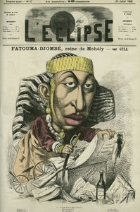 Zombe-Fatoum (Zombe-Fatoum) (1836-1878), Mohelin kuningatar Komorilla, vierailee Ranskassa -Fatimassa. Kansi teoksesta ”The Eclipse”, kirjoittaja Gill, heinäkuu tekijältä Andre Gill