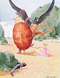 Liisa, Gryphon ja pilkkakilpikonna, kuvitus Lewis Carrollin (1832-98) teoksesta "Liisa ihmemaassa", julkaisija Editions Delagrave, Paris tekijältä Andre Pecoud