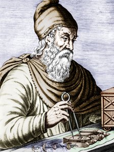 Archimede (287-212 avJC), kreikkalainen sisilialainen fyysikko ja matemaatikko, kaiverrettu värillinen asiakirja tekijältä Andre Thevet