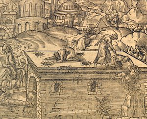 Acheldemachin kristillinen hautausmaa, kaiverrus Cosmographie universellesta, Andre Thevet (1504-1592), Pariisi tekijältä Andre Thevet