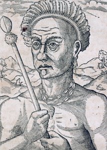 King Quoniambec, Brasilia, kaiverrus Universal Cosmologysta, Andre Thevet (1504-1592), Pariisi tekijältä Andre Thevet