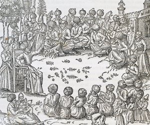 Turkkilaisten ja arabien tapaaminen, Marokko, kaiverrus Universal Cosmologysta, Andre Thevet (1504-1592), Pariisi tekijältä Andre Thevet