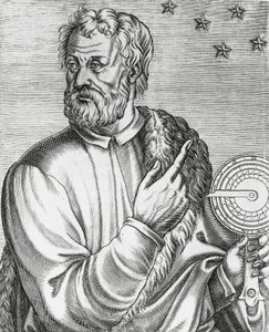 Muotokuva Christopher Columbuksesta (1451-1506), italialainen navigaattori, kaiverrus teoksesta The True Portraits and Lives of Illustrious Men tekijältä Andre Thevet
