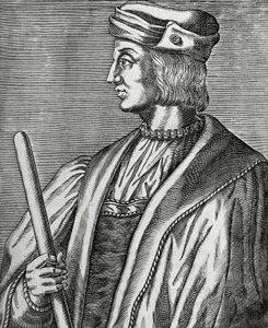 Gaston de Foixin, Nemoursin herttuan (1489-1516) muotokuva, kaiverrus teoksesta The True Portraits and Lifes of Illustrious Men tekijältä Andre Thevet