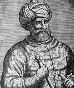 Muotokuva Khayr al-Dinistä, joka tunnetaan nimellä Barbarossa (1465-1546), turkkilainen korsaari ja amiraali, Andre Thevetin (1502-1590) kaiverrus tekijältä Andre Thevet