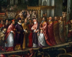 Doge Mocenigo ja patriarkka Trevisan toivottivat Henrik III:n tervetulleeksi Lidoon vuonna 1574