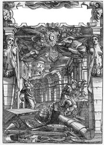 Levy otettu kirjasta "" De architectura"", käsittelee roomalaisen arkkitehdin Marcus Vitrubius Pollio dit Vitruvion (1. vuosisadalla eKr.) arkkitehtuuria. Italialainen painos vuodelta 1556. Kaiverrus Palladion piirtämänä. tekijältä Andrea (after) Palladio