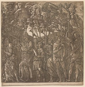 Julius Caesarin voitto: Sotilaat kantavat lippuja ja tasoja, 1593-1599. tekijältä Andrea Andreani