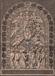 Neitsyt Marian taivaaseen, Andrea della Robbian (1435-1525 tai 1528) työpaja, Pinacoteca di Citta di Castello, Umbria, Italia, puupiirros teoksesta Le cento citta d
