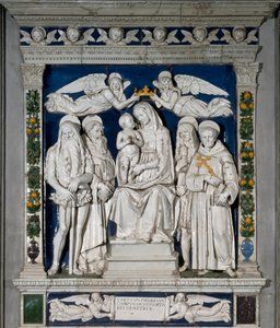 Turvapaikan neitsyt Neitsyt Maria ja Jeesus-lapsi Pyhän Onuphre Anachoreten (tai Suuren), Pyhän Antoniuksen Suuren ympäröimänä” (Pyhä Anthony Abbe (250/251-356) (tai Pyhä Anthony Erakko), Pyhä Maria Magdaleena ja Pyhä Francois tekijältä Andrea Della Robbia