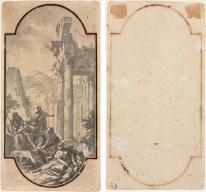 Figuurit Korintin temppelin raunioiden lähellä (recto); Fragmentti kaaresta (jäljitys suorasta suunnasta) (käänteinen) tekijältä Andrea Locatelli