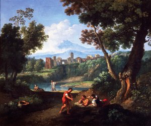 Maisema, Andrea Locatelli (1695-1741), öljy kankaalle, 61x73 cm.