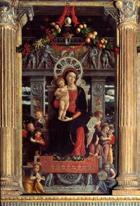 San Zenon alttaritaulu: keskipaneeli "Madonna lapsi yhdeksän enkelin kanssa" Andrea Mantegnan (1431-1506) maalaus 1457-1459 Verone, Basilica di San Zeno, Italia tekijältä Andrea Mantegna