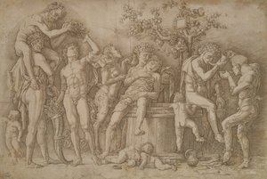 Bakkanaali viinitankoineen, 1470-90 tekijältä Andrea Mantegna
