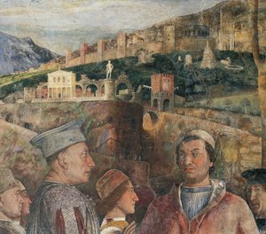 Yksityiskohta Andrea Mantegnan (1431-1506) freskosta Morsiuskamarissa Mantovan Pyhän Yrjön linna (UNESCOn maailmanperintöluettelo, 2008). Italia tekijältä Andrea Mantegna
