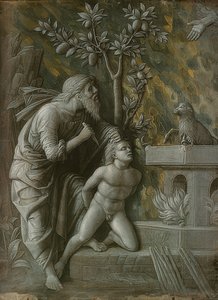 Iisakin uhri. Noin 1490-95 tekijältä Andrea Mantegna