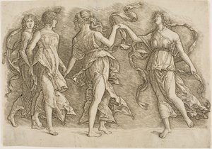 Neljä naista tanssimassa tekijältä Andrea Mantegna