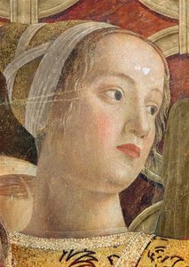 Naisen pää, yksityiskohta markiisi Ludovico III Gonzagasta ja hänen hovistaan Camera degli Sposissa, n. 1465-1475 (yksityiskohta 166336)