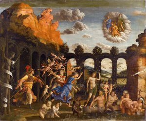 Minerva karkottaa paheet hyveen puutarhasta tekijältä Andrea Mantegna