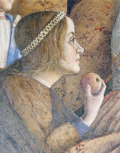 Paola Gonzaga, yksityiskohta teoksesta Meeting Wall tekijältä Andrea Mantegna