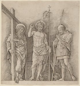 Ylösnoussut Kristus pyhien Andreaksen ja Longinuksen välillä tekijältä Andrea Mantegna