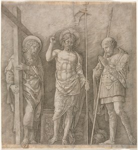 Ylösnoussut Kristus Pyhän Andreaksen ja Longinuksen välillä tekijältä Andrea Mantegna