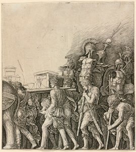 Caesarin triumfi: sotilaat kantavat sotasaaliita tekijältä Andrea Mantegna