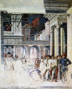 Pyhän Kristoferin mestatun ruumiin kuljetus, yksityiskohta Pyhän Kristoferin marttyyrikuolemasta tekijältä Andrea Mantegna