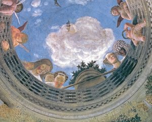 Trompe loeil -okulaari keskellä Camera degli Sposin tai Camera Picta -salin holvikattoa, 1465-74, fresko 72245, yksityiskohta. tekijältä Andrea Mantegna