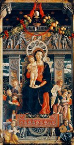 Neitsyt valtaistuimelle, yksityiskohta San Zenon alttaritaulun keskiosasta Andrea Mantegna (1431-1506), puu, 220x115 cm, San Zenon basilika, Verona tekijältä Andrea Mantegna