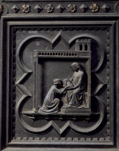 Salome vie Johannes Kastajan pään äidilleen Herodiakselle, Herodeksen vaimolle, kahdeksastoista paneeli San Giovannin kastekappelin eteläovista, 1336 (pronssi)