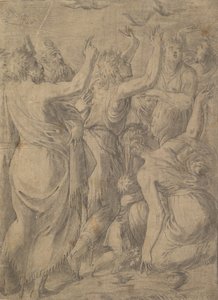Mooses näyttää viiriäisiä israelilaisille viiriäisten ja mannan ihmeen, n. 1545.