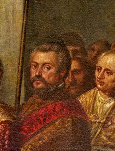 Venetsialainen senaattori, yksityiskohta Ranskan kuningas Henrik III:n vierailusta Venetsiassa vuonna 1574, Neljän oven huoneesta (yksityiskohta kuvasta 71525).
