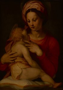 Madonna ja lapsi (öljy paneelissa) tekijältä Andrea del (attr.to) Sarto