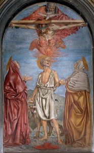 Pyhä kolminaisuus Jumalan, Jeesuksen Kristuksen ja Pyhän Hengen kanssa (Pyhä Henki) Fresko Andrea del Castagno (n. 1421-1457) Koko 296x180 cm Basilica della Santissima Annunziata, Firenze tekijältä Andrea del Castagno