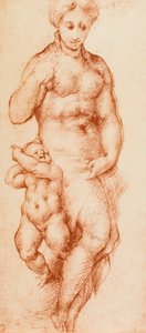 Hyväntekeväisyys, Pontormon piirustus, aiemmin Andrea del Sarto. Piirustus- ja grafiikkakaappi, Uffizi-galleria, Firenze tekijältä Andrea del Sarto