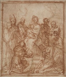 Valtaistuimella Madonna lapsen ja kahdeksan pyhän kanssa Sävellystutkimus, 1528 tekijältä Andrea del Sarto