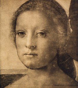 Nuoren naisen pää, piirustus Andrea del Sarto. Piirustus- ja grafiikkakaappi, Uffizi-galleria, Firenze tekijältä Andrea del Sarto