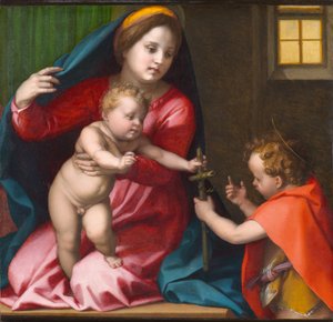 Madonna ja lapsi Pyhän Johannes Kastajan kanssa, noin 1528 (öljy paneelissa) tekijältä Andrea del Sarto