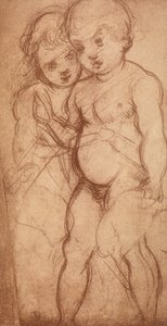 Kahden kerubin tutkimus; piirustus Andrea del Sarto. Piirustus- ja grafiikkakaappi, Uffizi-galleria, Firenze tekijältä Andrea del Sarto
