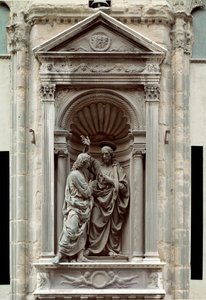 Andrea di Francesco di Cione dit il Verrocchio (1435-1488) Firenze, Chiesa di Orsanmichele -veistos St. Thomasin pronssiveistoksen uskomattomuus